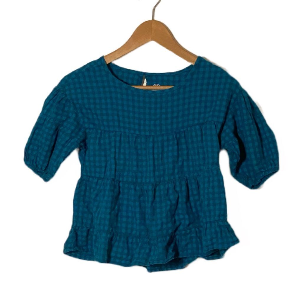 Wonder Nation Teal Checkered Tiered Blouse